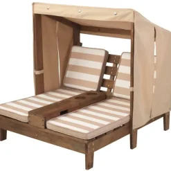Double Chaise Lounge With Cup Holders - Espresso & Oatmeal