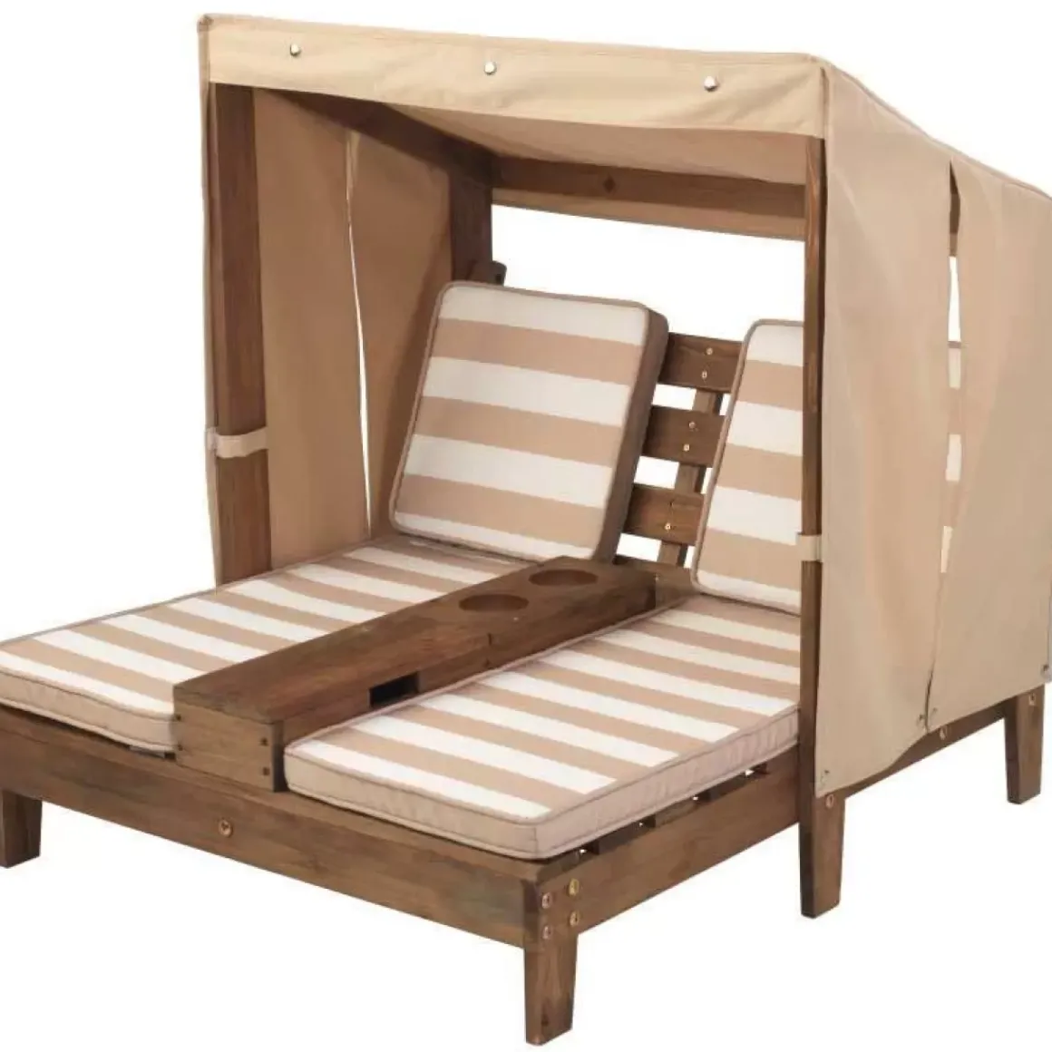 Double Chaise Lounge With Cup Holders - Espresso & Oatmeal