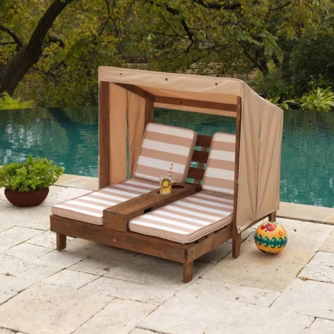 Double Chaise Lounge With Cup Holders - Espresso & Oatmeal