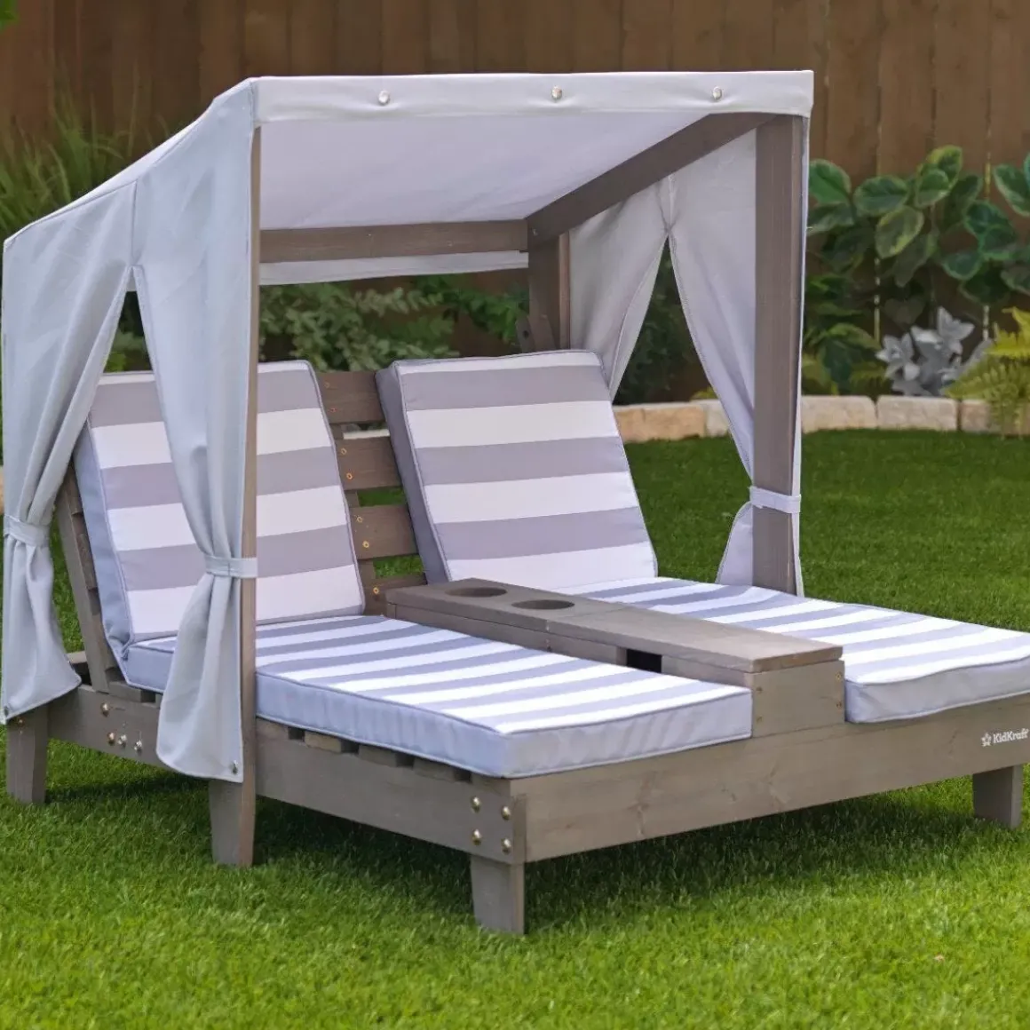 Double Chaise Lounge With Cup Holders - Gray