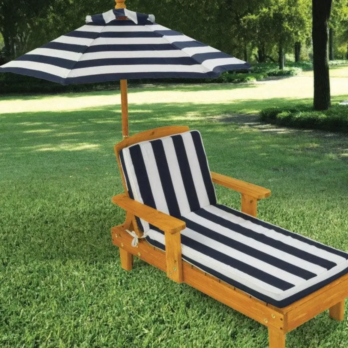 Outdoor Chaise With Umbrella - Navy