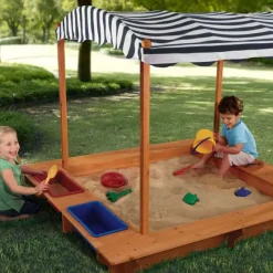 Outdoor Sandbox With Canopy - Navy & White