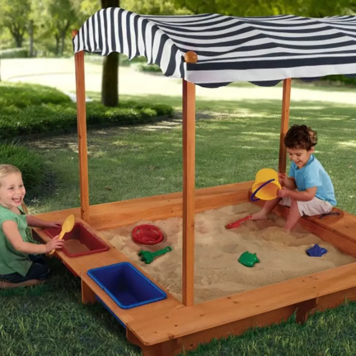 Outdoor Sandbox With Canopy - Navy & White