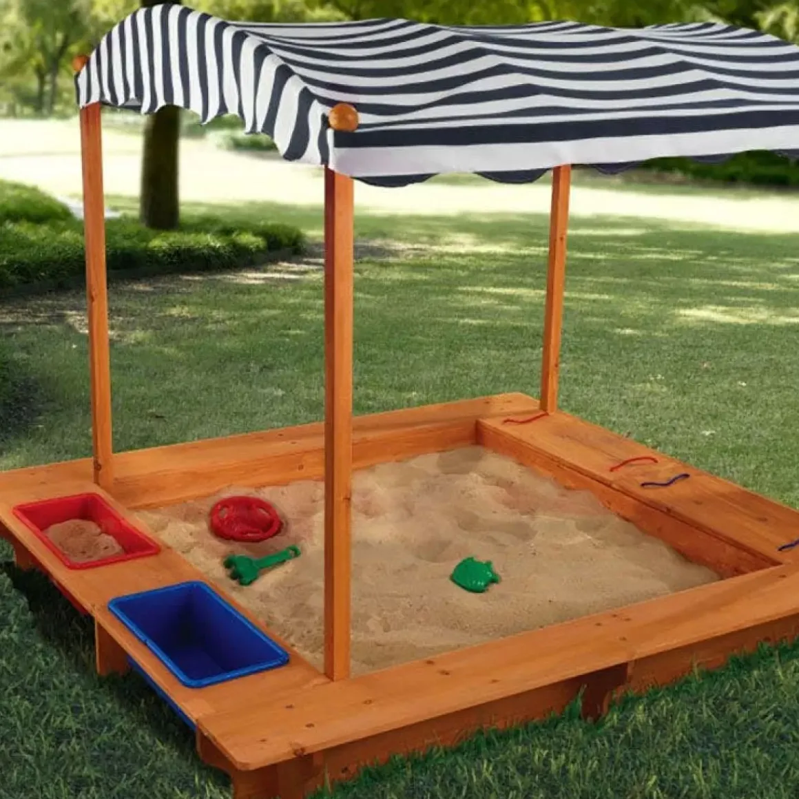 Outdoor Sandbox With Canopy - Navy & White