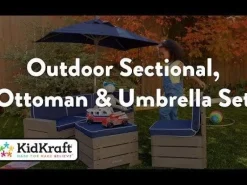 Outdoor Sectional, Ottoman & Umbrella Set - Barnwood Gray & Navy
