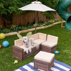Outdoor Sectional Ottoman & Umbrella Set- Bear Brown & Beige