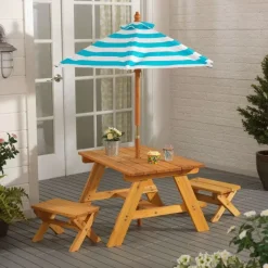 Outdoor Table With Benches & Umbrella