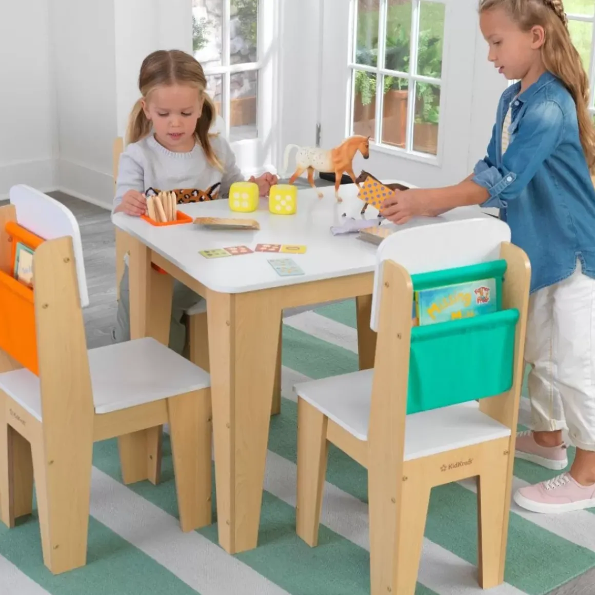Pocket Storage Table And 4 Chair Set - Natural