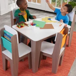Pocket Storage Table And 4 Chair Set - Gray Ash