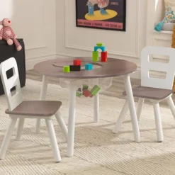 Round Storage Table & 2 Chair Set - Gray Ash