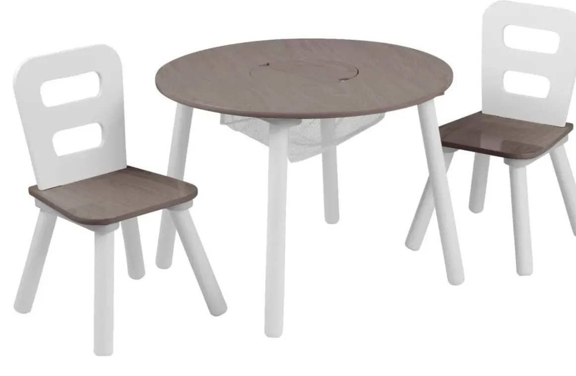 Round Storage Table & 2 Chair Set - Gray Ash