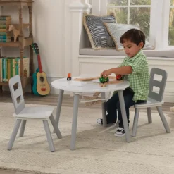 Round Storage Table & 2 Chair Set - Gray & White